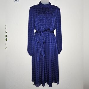 Ted Baker London Wilmer Houndstooth Long Sleeve Midi Dress Bright Blue Lined 10